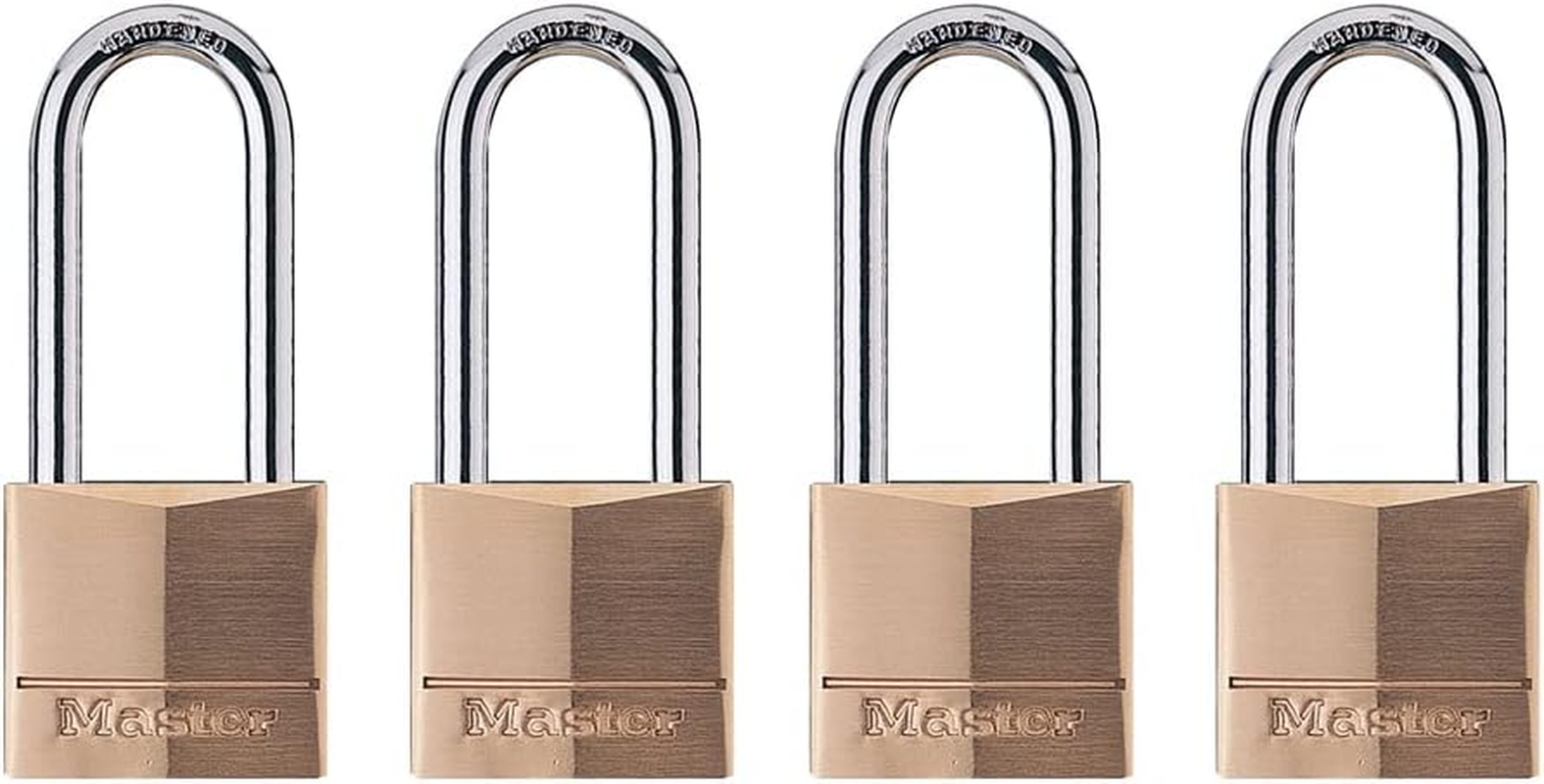 Master Lock 140QLH Solid Lock, 4 Pack, Brass, Silver, 4 Padlock image number 1