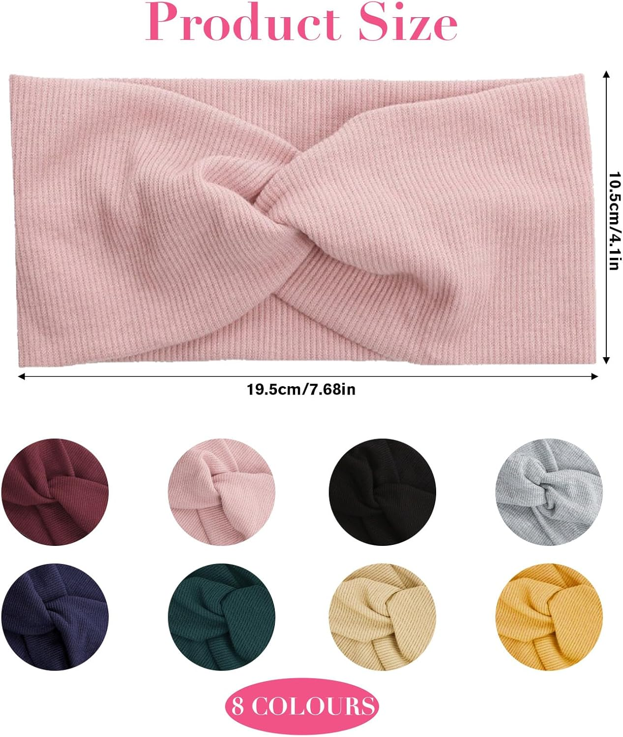 VEGCOO 8Pcs Wide Headbands for Women Large Turban Headband Soft Non Slip Boho Fashion Knotted Hair Bands Hair Accessories for Women image number 4