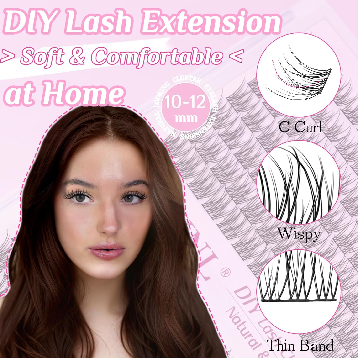 SLSXNL Natural Lash Clusters Wispy Clear & Black Band Eyelash Cluster Lashes 10-12MM C Curl Thin Band False Eyelashes Extensions image number 4