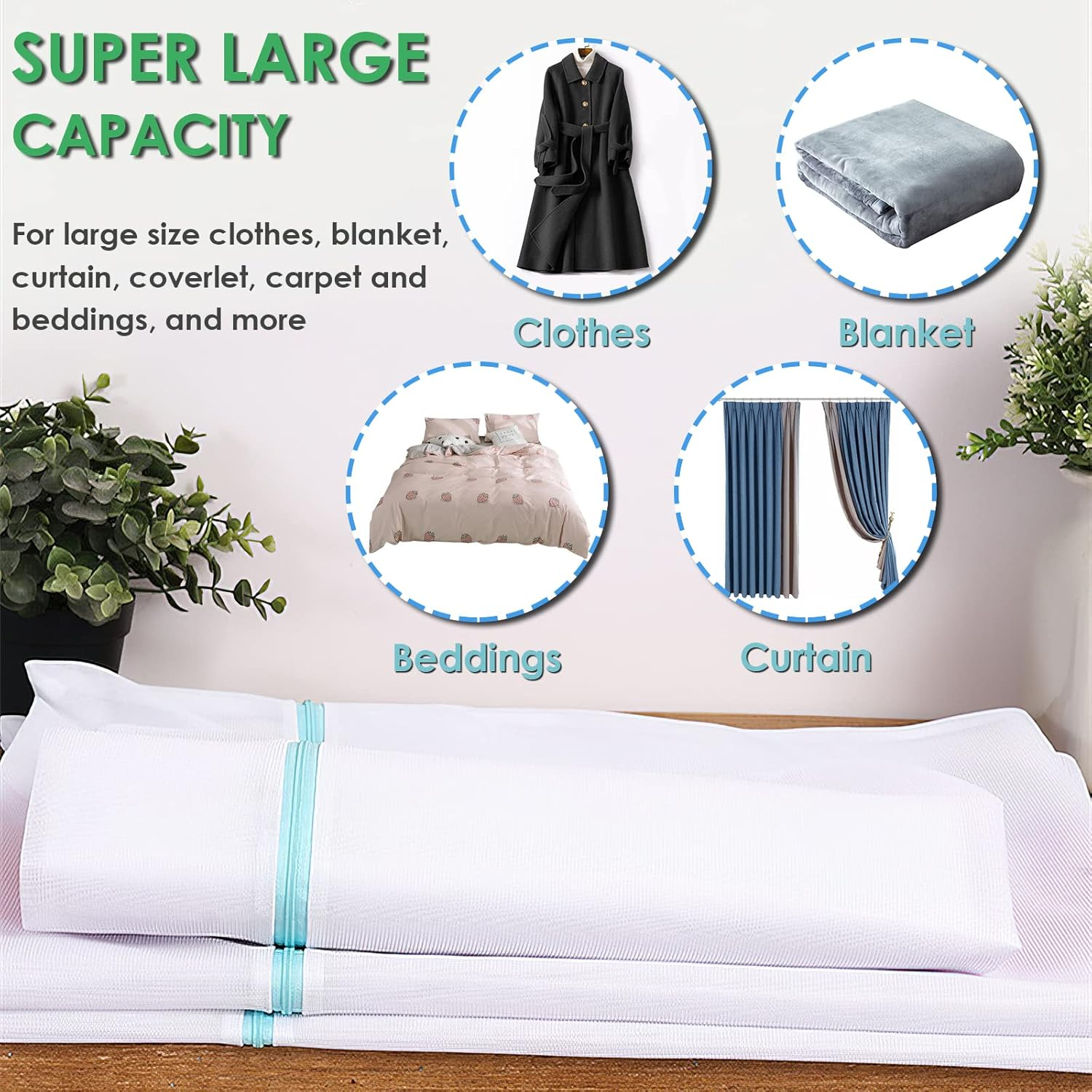 2 PCS Extra Large Laundry Bag, 43.3" X 35.4" Heavy Duty Durable and Reusable Net Washing Bags, Travel Organization Bag with Zipper for Delicate Clothing, Coat, Dress, Bedding, Curtain, Blanket (2PCS - White) - 2Pcs - White image number 3