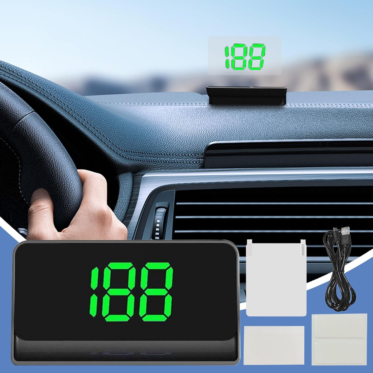 Car Heads up Display,Hud Display Car Windshield - Auto Windscreen HUD for Traffic Congestion City Navigation Highway Driving Fleet Managers Busy Professionals Daily Commuting Buses Rvs - Green image number 3