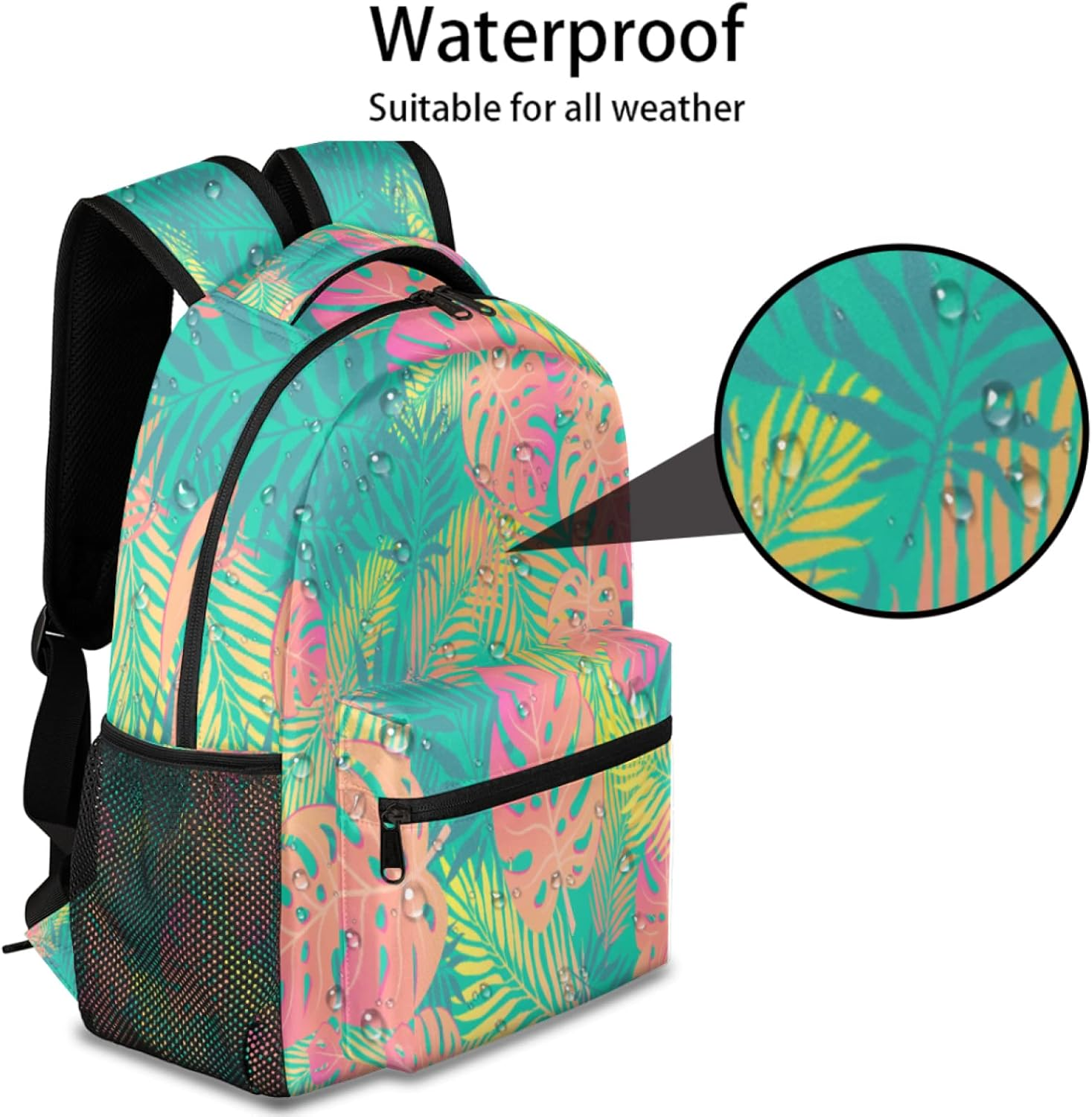 Colorful Palm Leaves Backpack Lightweight Waterproof Travel Rucksack Stylish Tropical Drawing Stylish Backpack for Man Women image number 5