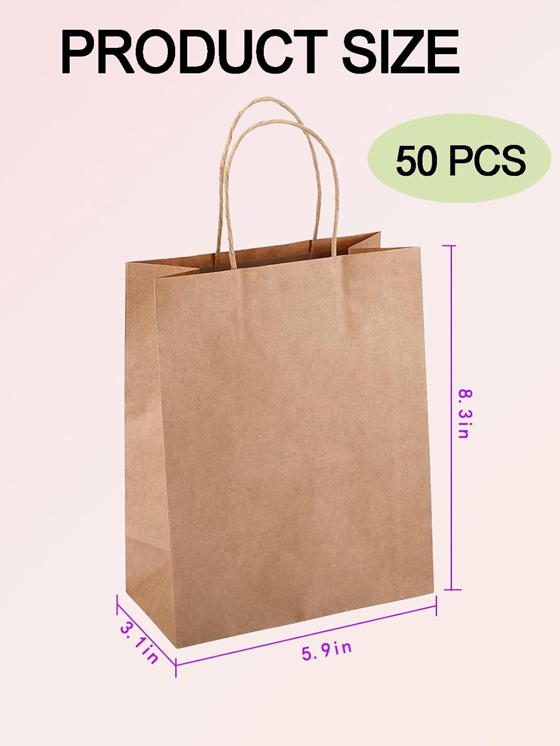 50 Pack Kraft Paper Gift Bags with Handles - Small Brown Gift Bags for Business, Shopping, Retail Merchandise - Eco-Friendly Party Bags - 15 X 8 X 21Cm image number 3