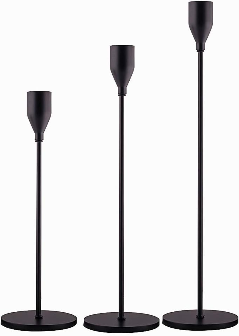 Matte Black Candle Holders Set of 3 for Taper Candles, Decorative Candlestick Holder for Wedding, Dinning, Party, Fits 3/4 Inch Thick Candle&Led Candles (Metal Candle Stand)