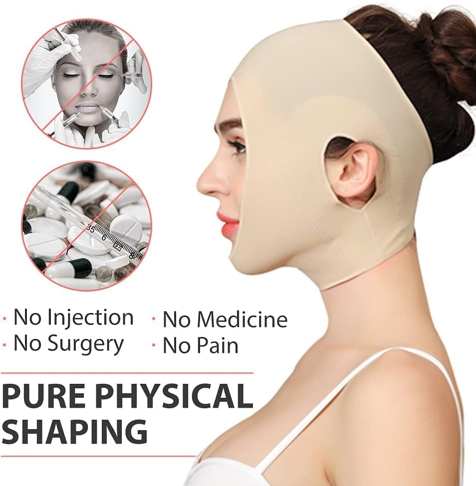 Reusable Chin Strap, Slimming Strap Face Lift Tape, Lifting Face Mask, Double Chin Reducer Face Neck Slimmer Tighten and Lift Facial Skin (Colour of Skin, One Size) image number 3