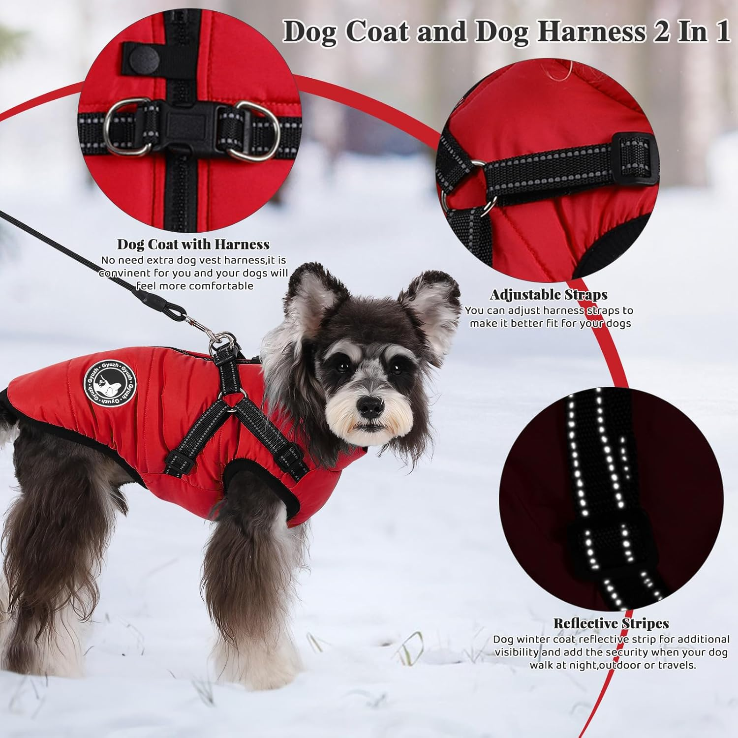 Jinpet Dog Coat with Harness Winter Dog Coat Fleece Dog Jacket Waterproof Dog Coat Zipper Dog Jacket Puppy Coat Small Dog Clothes Dog Coat with Reflective Harness for Smal Medium Large Dogs S-4XL image number 7