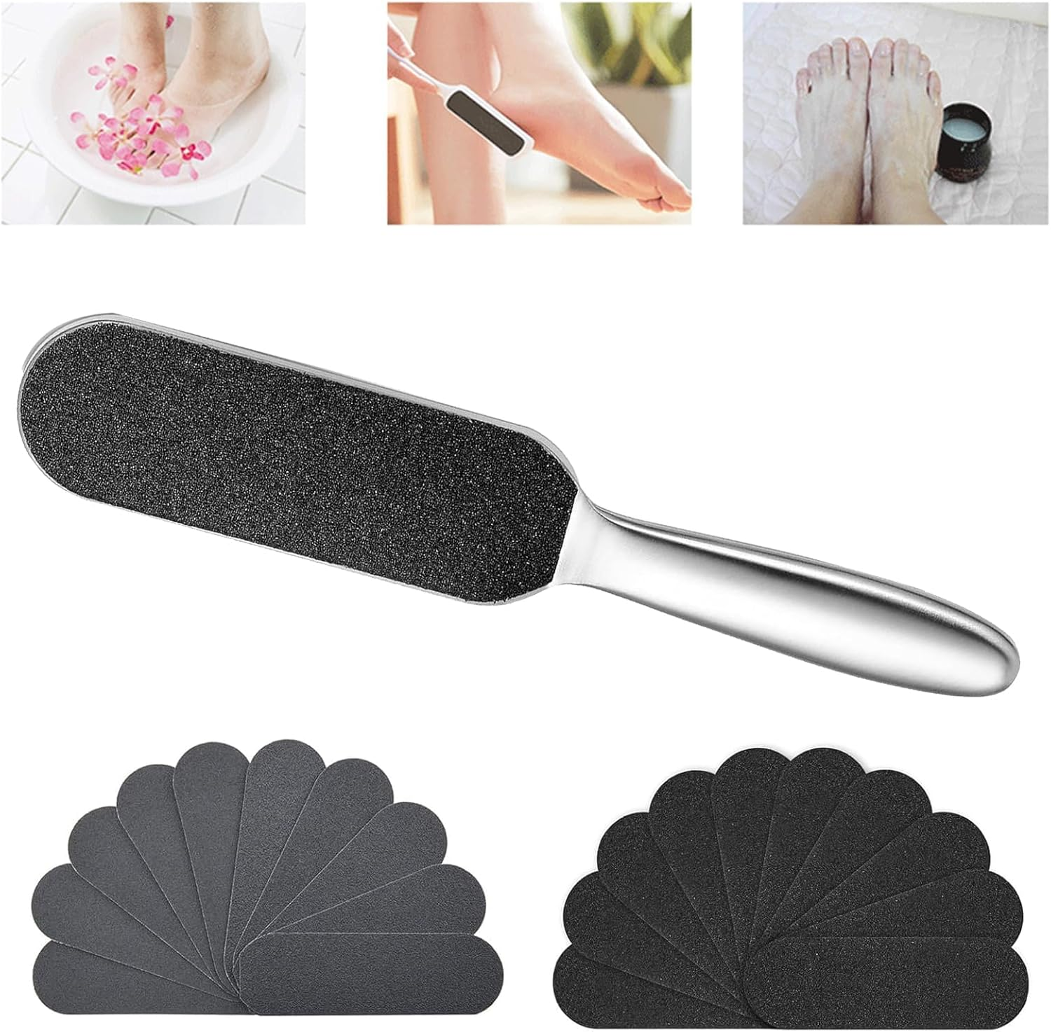 Wjelet Callus Removal Foot Set, Foot File with 20 Replacement Sandpapers, Double-Sided Callus File for Wet and Dry Feet, Stainless Steel Callus Remover for Smooth and Nourished Foot Skin image number 2