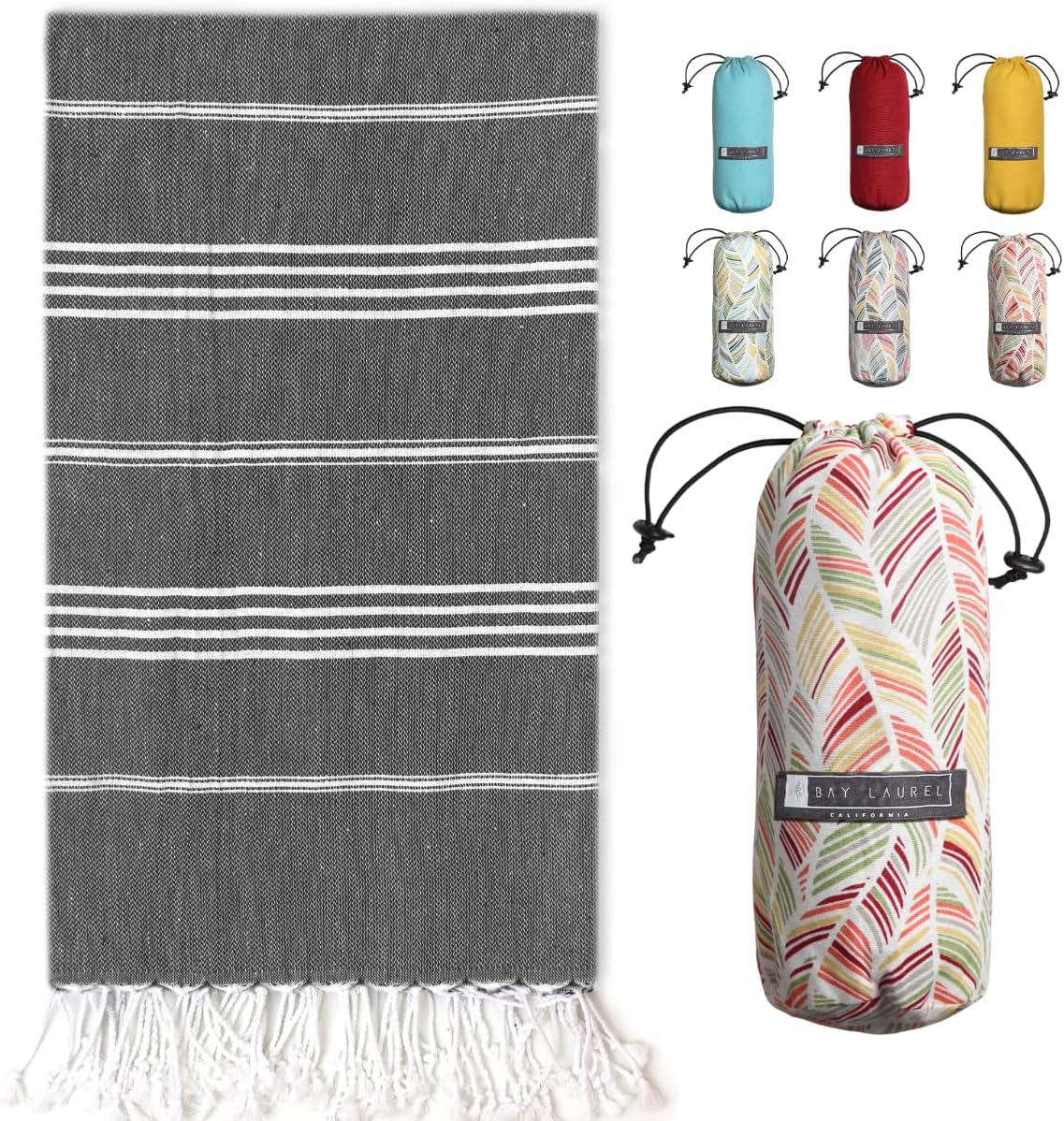 BAY LAUREL Turkish Beach Towel with Travel Bag 39 X 71 Quick Dry Sand Free Lightweight Large Oversized Towels Light