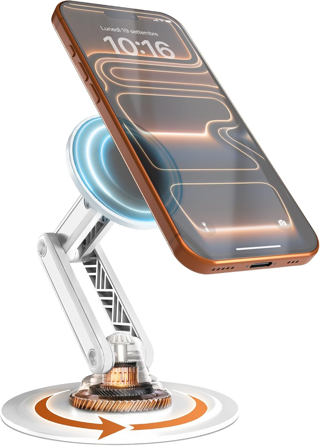 COOPER Mag360, Magnetic Phone Stand for Desk Compatible with Magsafe Phone Holder, 360&deg; Adjustable, Iphone Desk Stand for Iphone 17 Pro Max/16/15/14/13/12, Incl 1 Metal Ring for Other Phones - Black