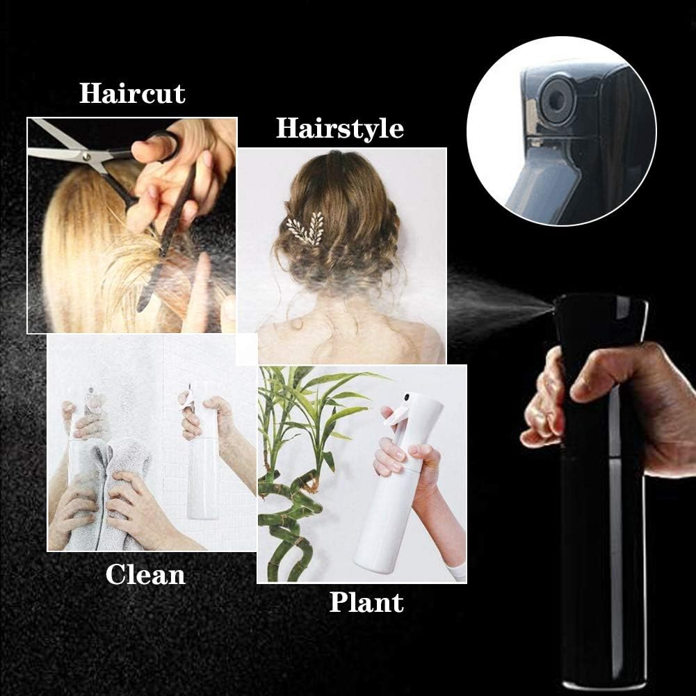 Hair Spray Bottle Empty Plastic Trigger Spray Bottle Refillable Fine Mist Sprayer Bottle 2 Pack 10Oz /300Ml for Hair Styling, Cleaning, Garden Continuous Water Mister (Black&White) image number 4