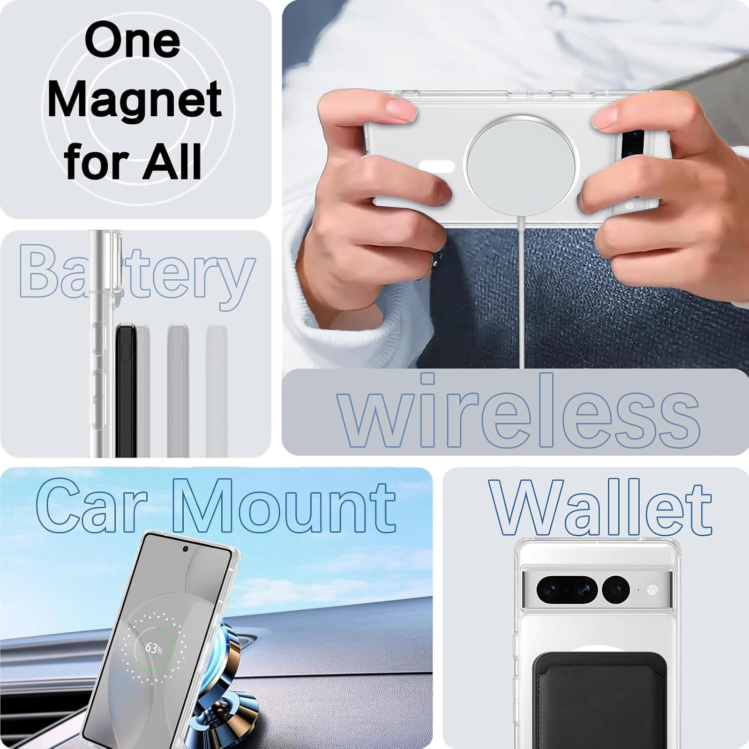 BENTOBEN for Google Pixel 7 Pro Case, Magnetic Ultra Transparent Slim Phone Cases Support Wireless Charging, Anti-Yellowing Shockproof Full-Body Protective Cover for Google Pixel 7 Pro 6.7 Inch, Clear image number 4