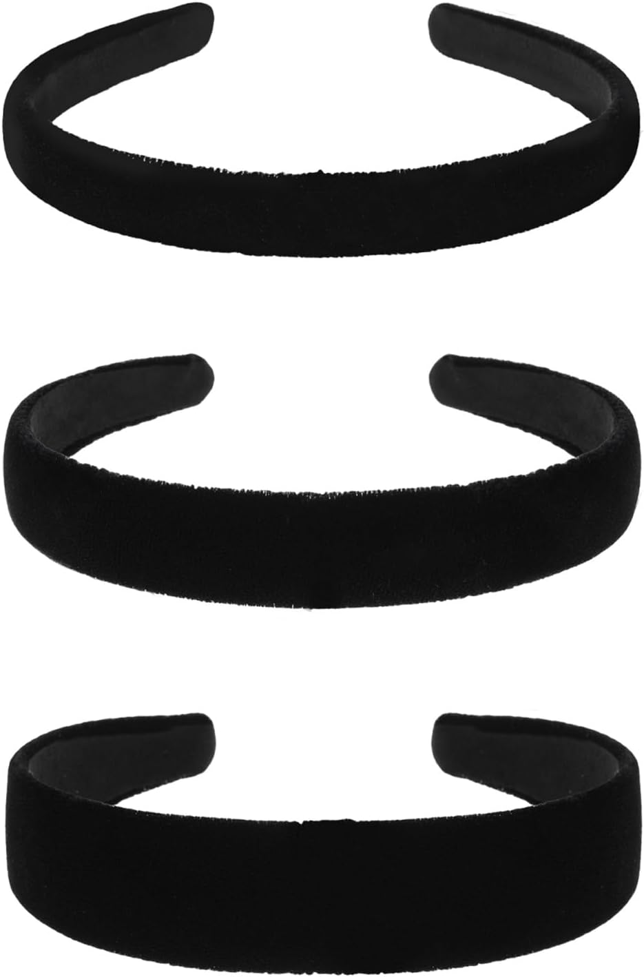 Pack of 3 Black Wide Velvet Headband Women'S Black Headband, Velvet, Headband Plain Non-Slip, Fashion Hair Accessories Girls for Christmas Gifts, a Birthday Gift, Leisure image number 3