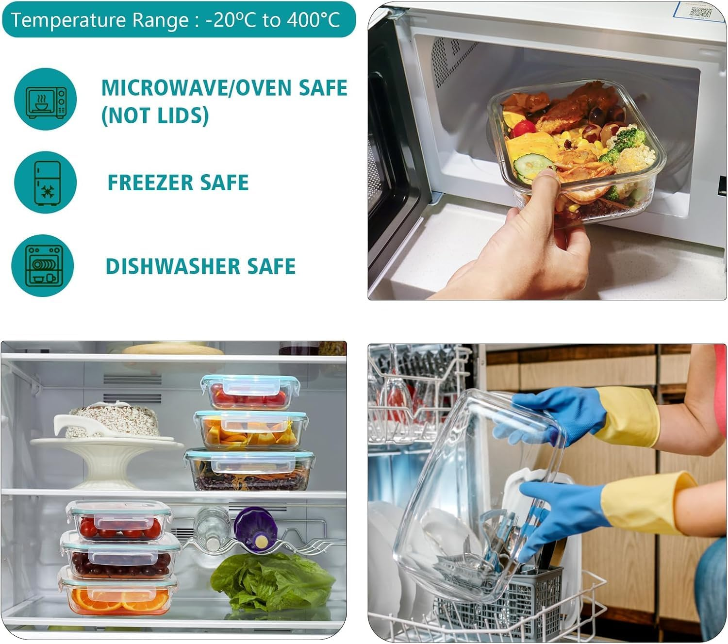 Feshory 12 Pack Airtight Glass Food Storage Containers with Lids - Glass Meal Prep Food Containers, Lunch Box Safe for Microwave, Freezer, Dishwasher Kitchen Storage & Organisation image number 1