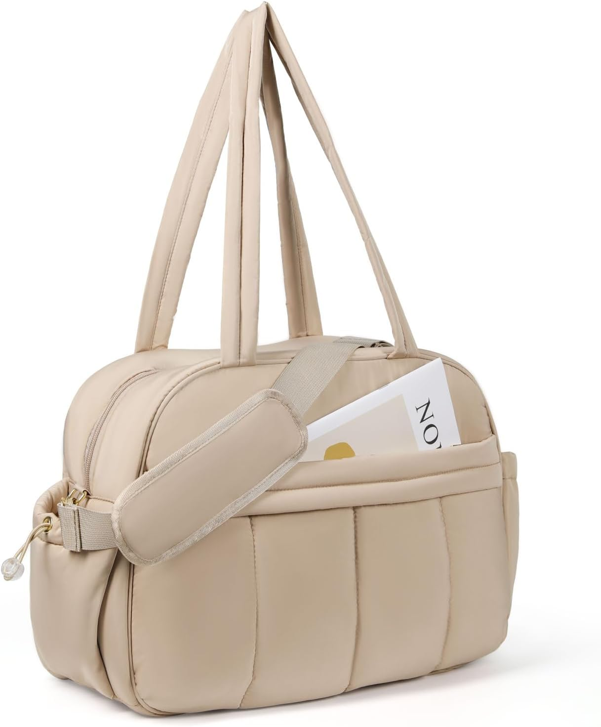 Behaesty Weekender Bags for Women, Quilted Travel Duffel Bag, Large Puffer Duffle Bag for Travel Gym Overnight Weekend Workout Carry on Bag for Airplanes, Personal Item Travel Bag, Camel, 18 X 12 X 8