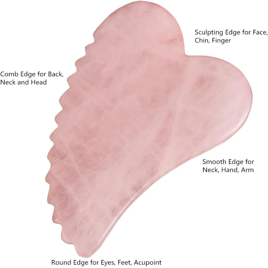 Gua Sha Facial Tool with Comb Edge - Rose Quartz Scraping Massage Board for SPA Acupuncture Therapy (Heart Shape) image number 6