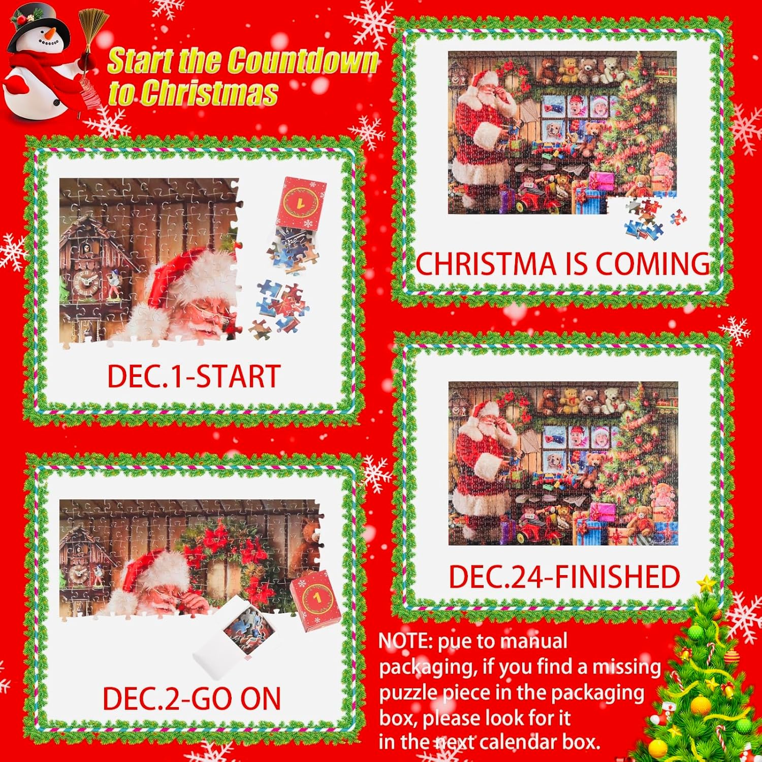 Advent Calendar 2024 Jigsaw Puzzles, 24 Box Christmas Puzzle Countdown Calendar, Funny Christmas Game Gift, Santa'S Xmas Gift,1008 Pieces 19.7 Inches X 27.6 Inch Puzzles image number 1