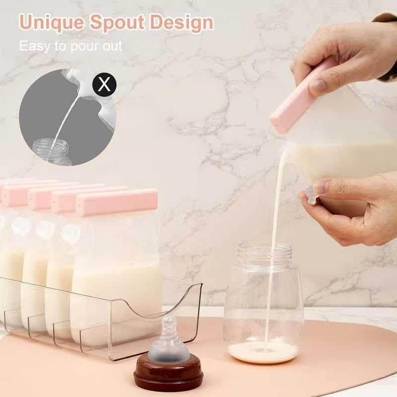 Silicone Breast Milk Bag, Reusable, 11 Oz/320Ml Double-Layer Leak Proof Breast Milk Freezer Bag, BPA Free Self Standing Breast Milk Bag, Suitable for Breastfeeding, Baby Food Bag (3Pieces) image number 4