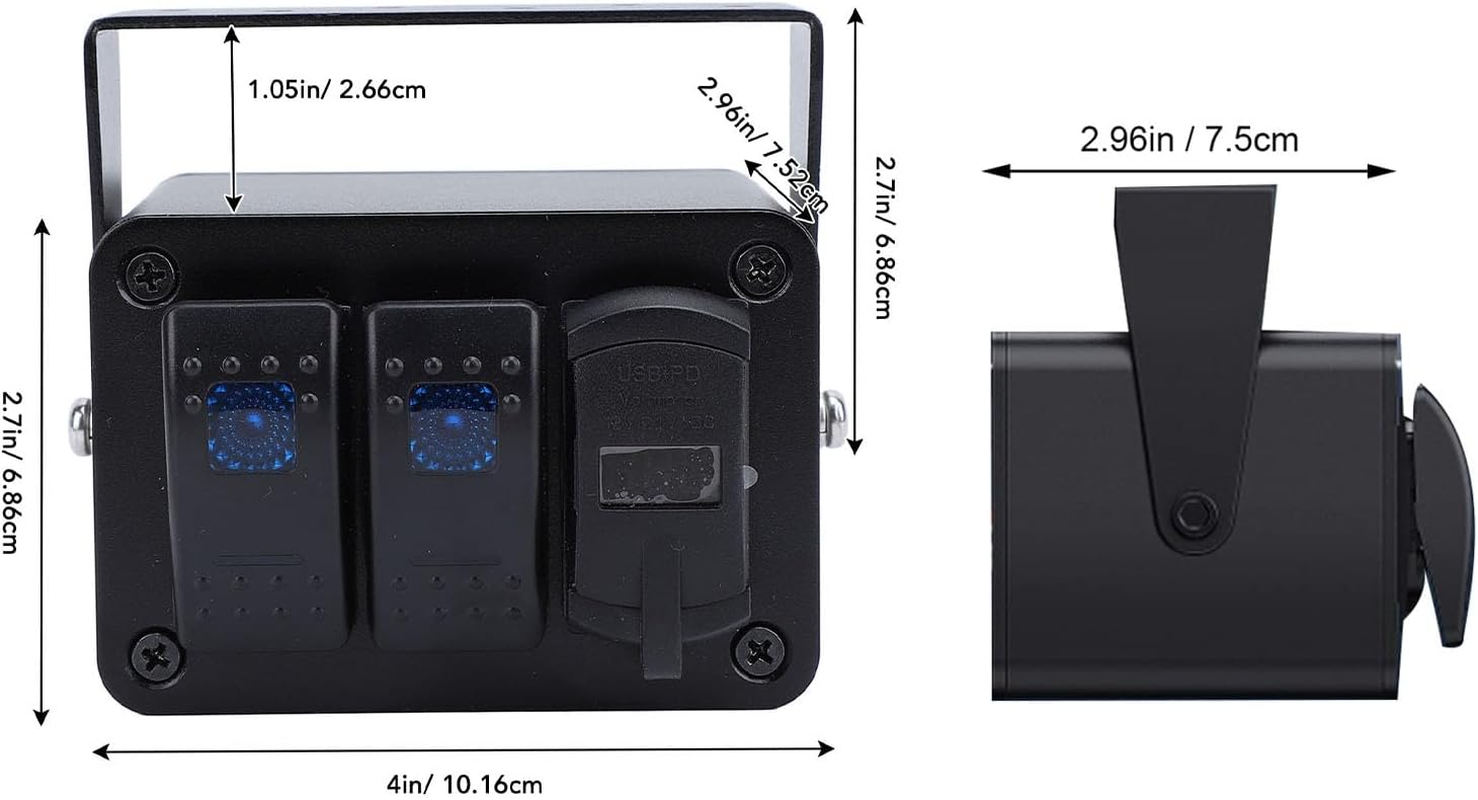 Jiawu 2 Gang Rocker Switch, Toggle Switch Panel Box, Waterproof Marine Boat Toggle Rocker Switch, Aluminum Alloy Switch Panel for Car, Truck, Boat, RV, Trailer, UTV, ATV (Blue Light) image number 2