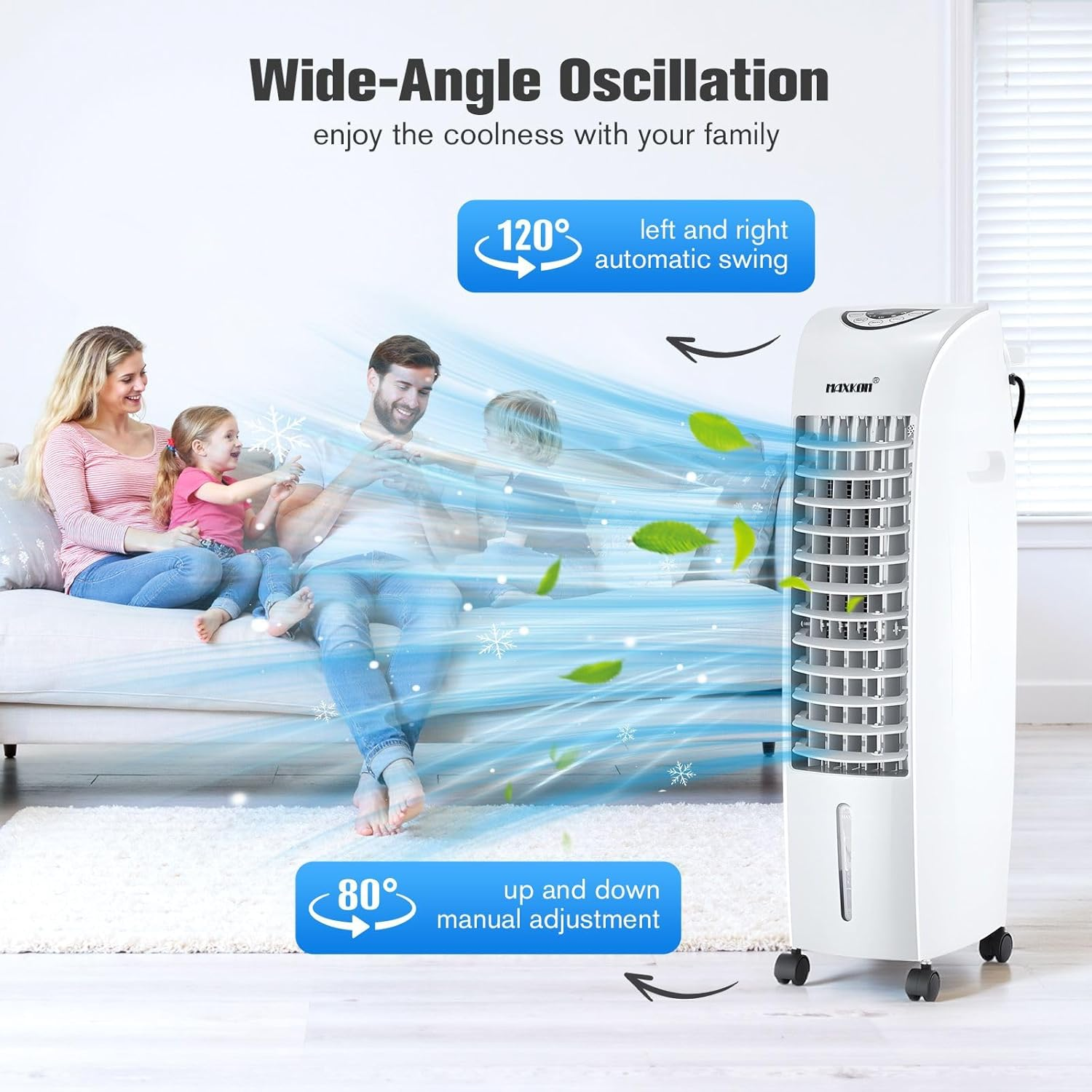 Maxkon Air Cooler Portable Evaporative Cooling Fan Purifier Humidifier 6L Water Tank 4 in 1 Swamp Home Room Ionizer Conditioner System image number 2