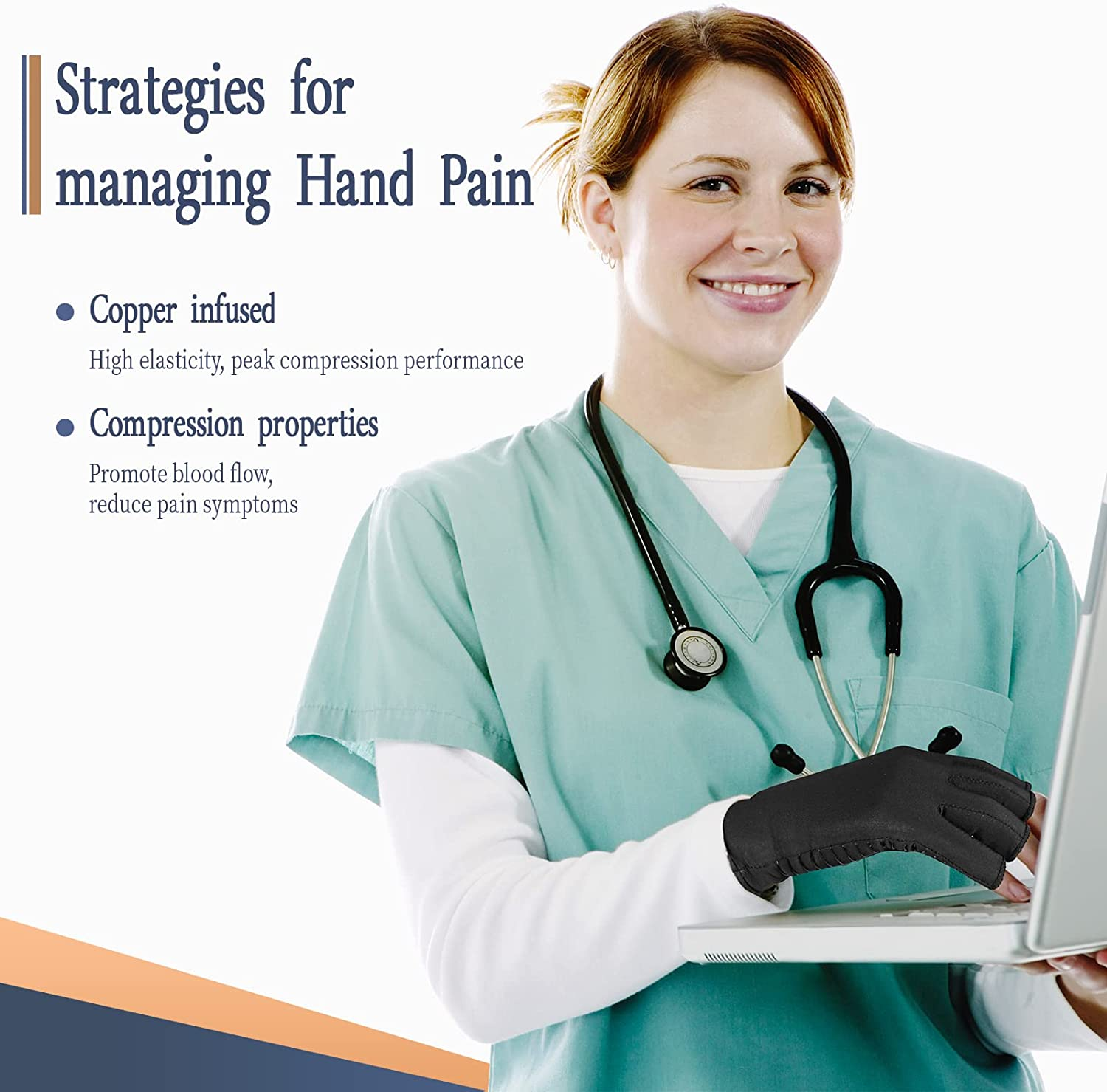 Copper Arthritis Compression Gloves Women Men Relieve Hand Pain Swelling and Carpal Tunnel Fingerless for Typing, Support for Joints image number 4