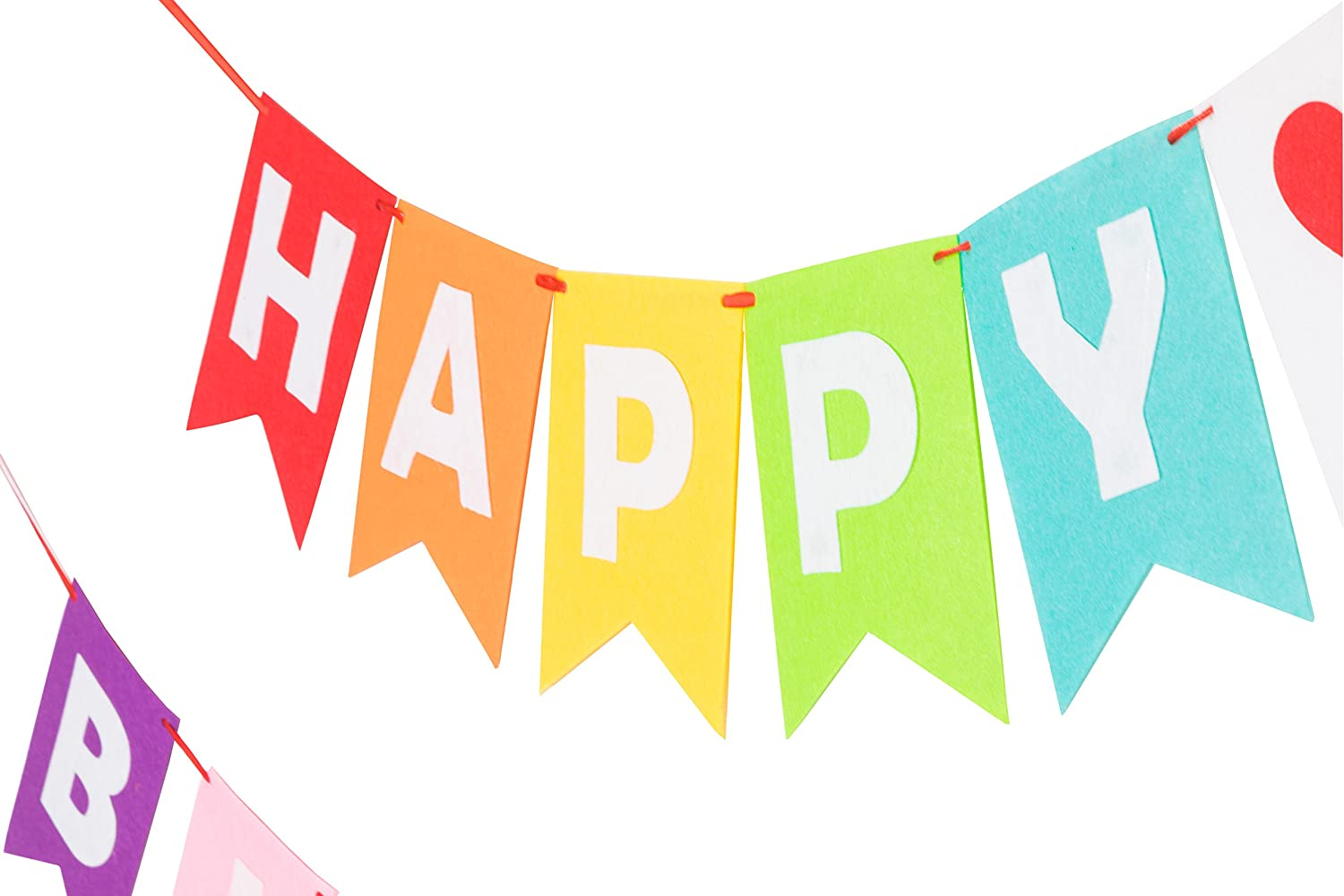 LOVENJOY Happy Birthday Banner Rainbow Bunting Decorations Durable Felt Fabric, Assembled image number 4