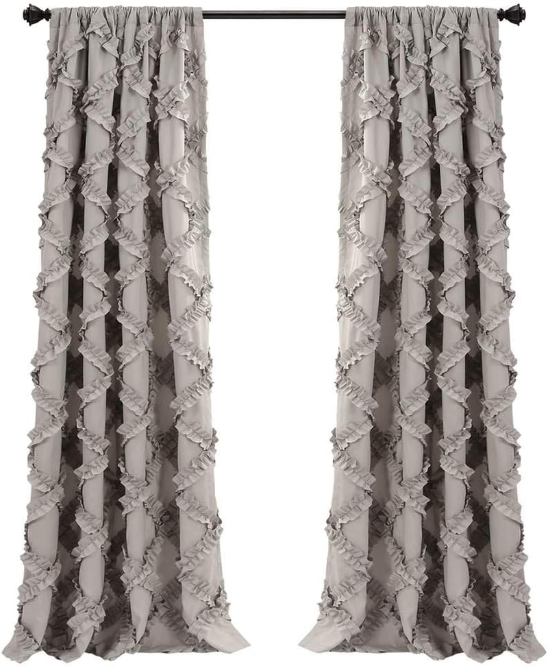 Lush Decor Ruffle Diamond Window Curtain Panel Pair, 63 in X 54 In, White