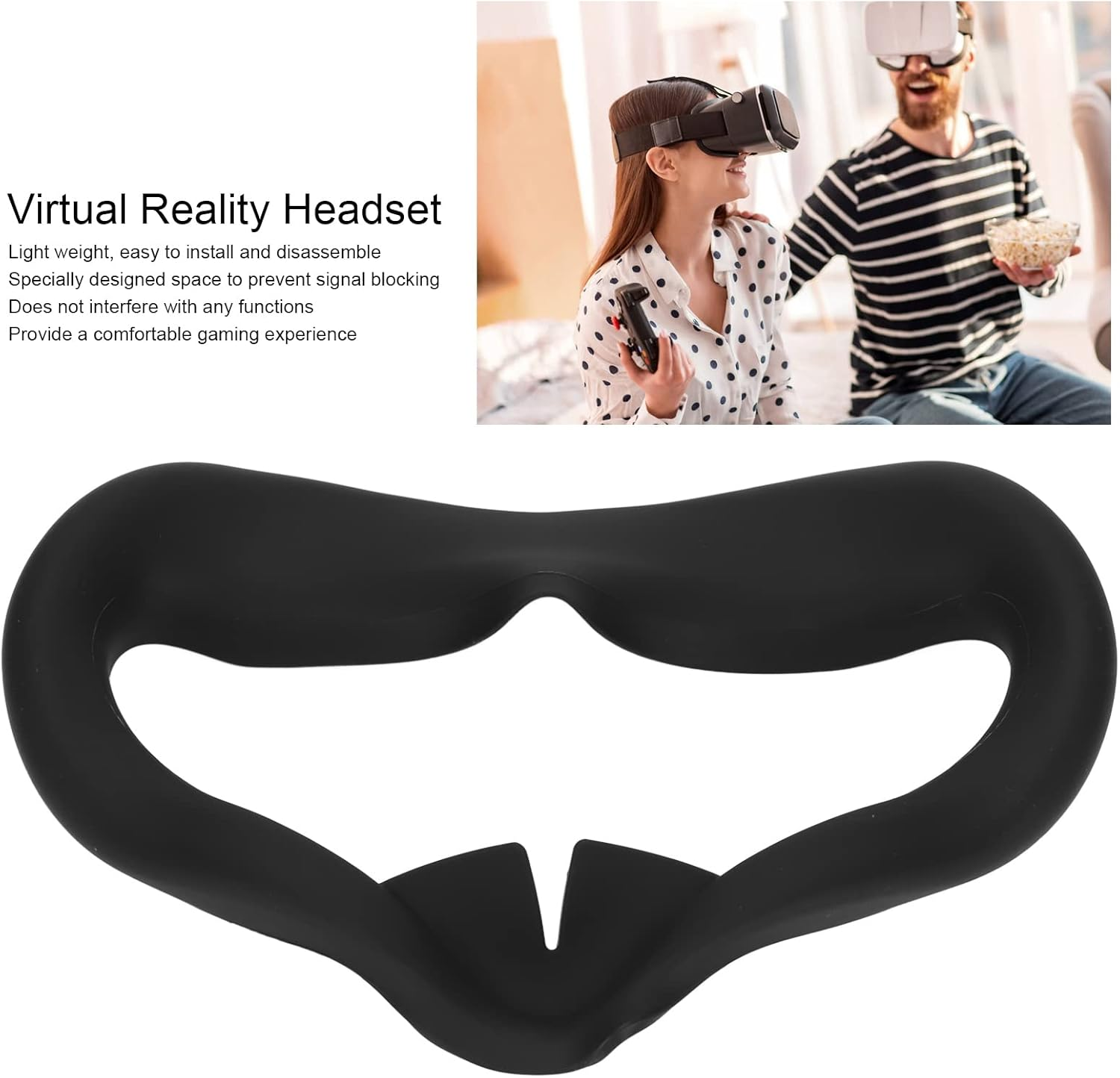 TOPINCN Standard Eye Pad VR Silicone Mask Cover for Quest 2 Washable Sweat Proof Lightproof (Black) image number 2