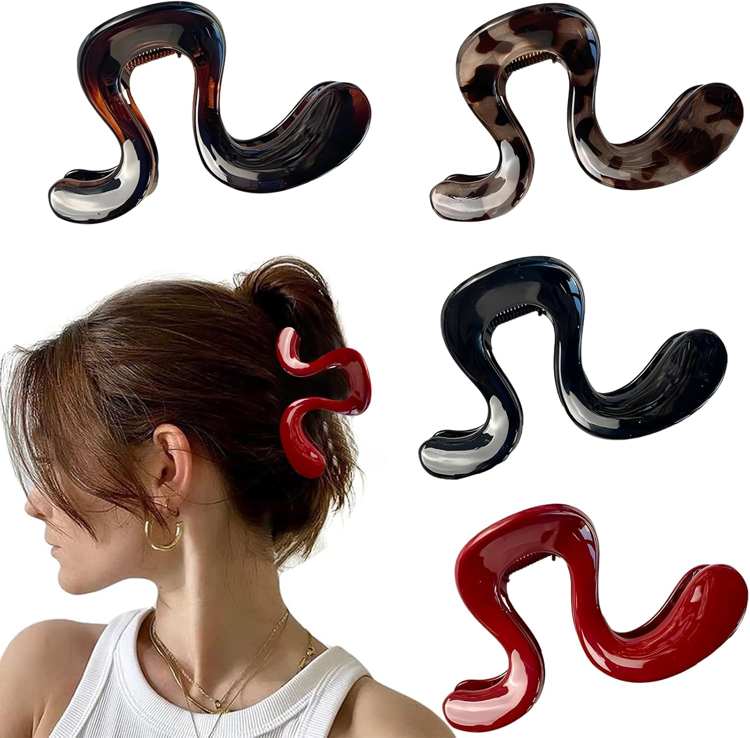 Set of 4 Women'S Hair Clips, Leopard Print Hair Clip, Black, Aesthetic Hair Clips, Suitable for Thin and Thick Hair, Women'S Gripper Set for Women and Girls image number 5