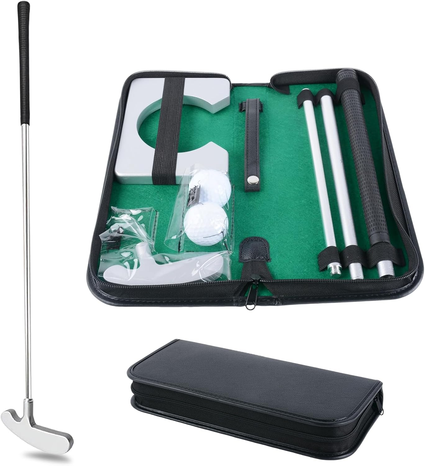Golf Putting Kit, Portable Golf Putter Set Kit with Putter, Aluminum Alloy Three-Section Detachable Club with Putter, 2 Balls, Putting Green, and Storage Bag for Adult Golf Practice image number 5