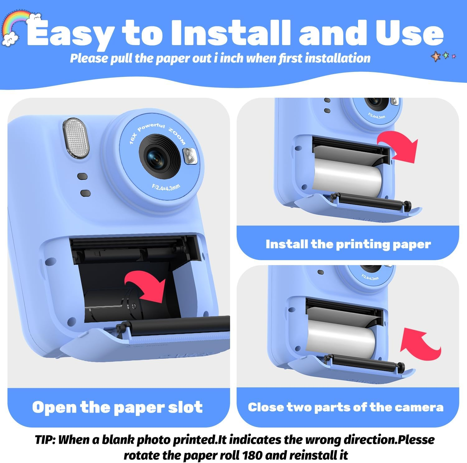 10 Rolls Kids Camera Instant Print Paper - Bpa-Free Thermal Paper for Most Children'S Printing Cameras, Capture & Create