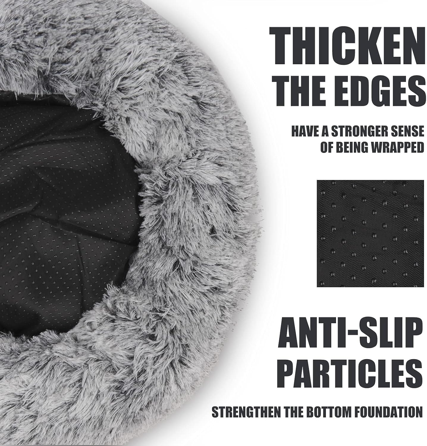 Cat Bed round Plush Fluffy Hooded Cat Bed Cave, Cozy for Indoor Cats or Small Dog Beds, Soothing Pet Beds Doughnut Calm Anti-Nxiety Dog Bed - Waterproof Bottom Washable (Grey, 60Cm) image number 4