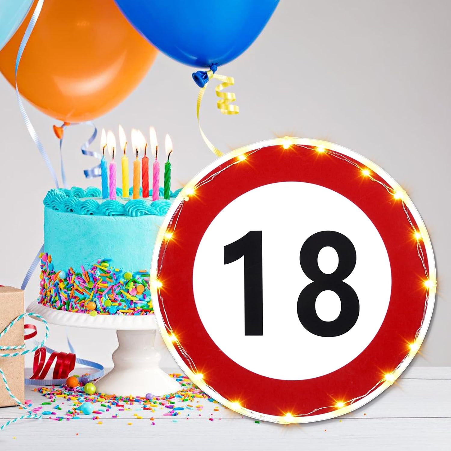 18Th Birthday Boy Girl 18 round Metal Aluminium Gift Money Gift Birthday Boy Girl with LED Fairy Lights Money Gifts Birthday 18Th Birthday Decoration image number 1