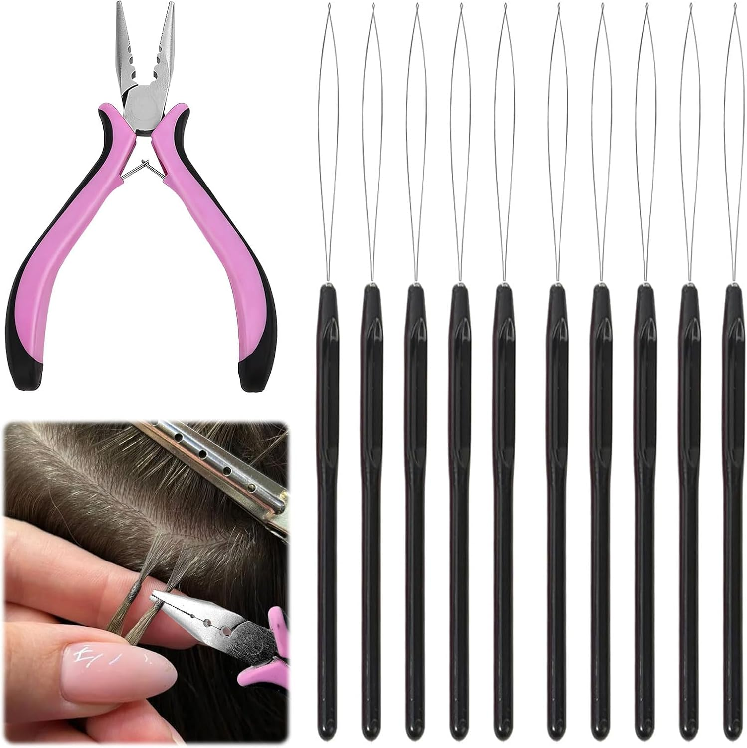 11 PCS Hair Extension Tools for Removal,Hair Extension Pliers Kit,Hair Extension Kit,Hair Tools Kit,Hair Extension Plier with 3 Holes for Females Hair and Removal Tool image number 4