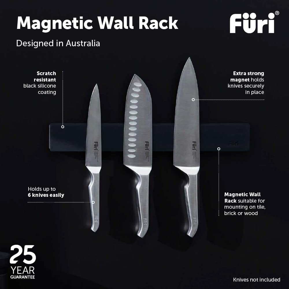 Furi Pro Magnetic Wall Knife Rack 36Cm (14In) &ndash; Strong Magnetic Knife Holder with Soft Black Silicone Coating, Easy Wall Mount for Tile, Brick or Wood image number 6