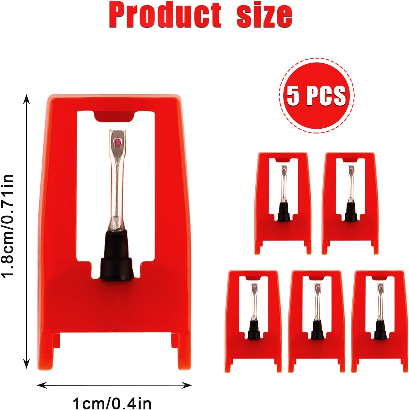5Pcs Record Player Needle, Turntable Replacement Needle Long-Lasting Record Player Needle Replacement for Vinyl Record Player (Red) image number 3