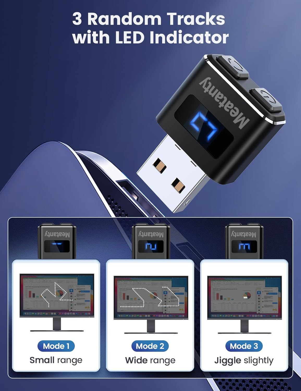 Meatanty USB Mouse Jiggler Tiny Undetectable Mouse Mover with Separate Mode and ON/OFF Buttons,Digital Display and Protective Cover,Supports Multi-Track,Driver-Free,Plug-And-Play Keeps Pc/Laptop Awake image number 1