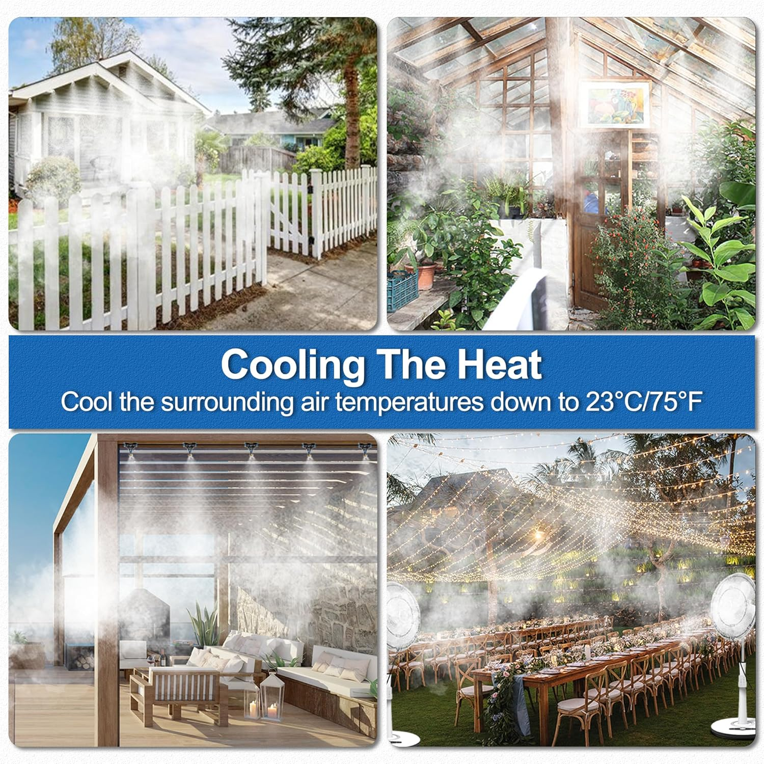 Misting Cooling System,Outside Water Misters for Outdoor Patio,80Ft(24M),Backyard Mist Kits-Garden,Greenhouse,Fan,Deck,Umbrella,Canopy,Pool,Porch.Trampoline Sprinkler Park,Bbq Party Accessories image number 3