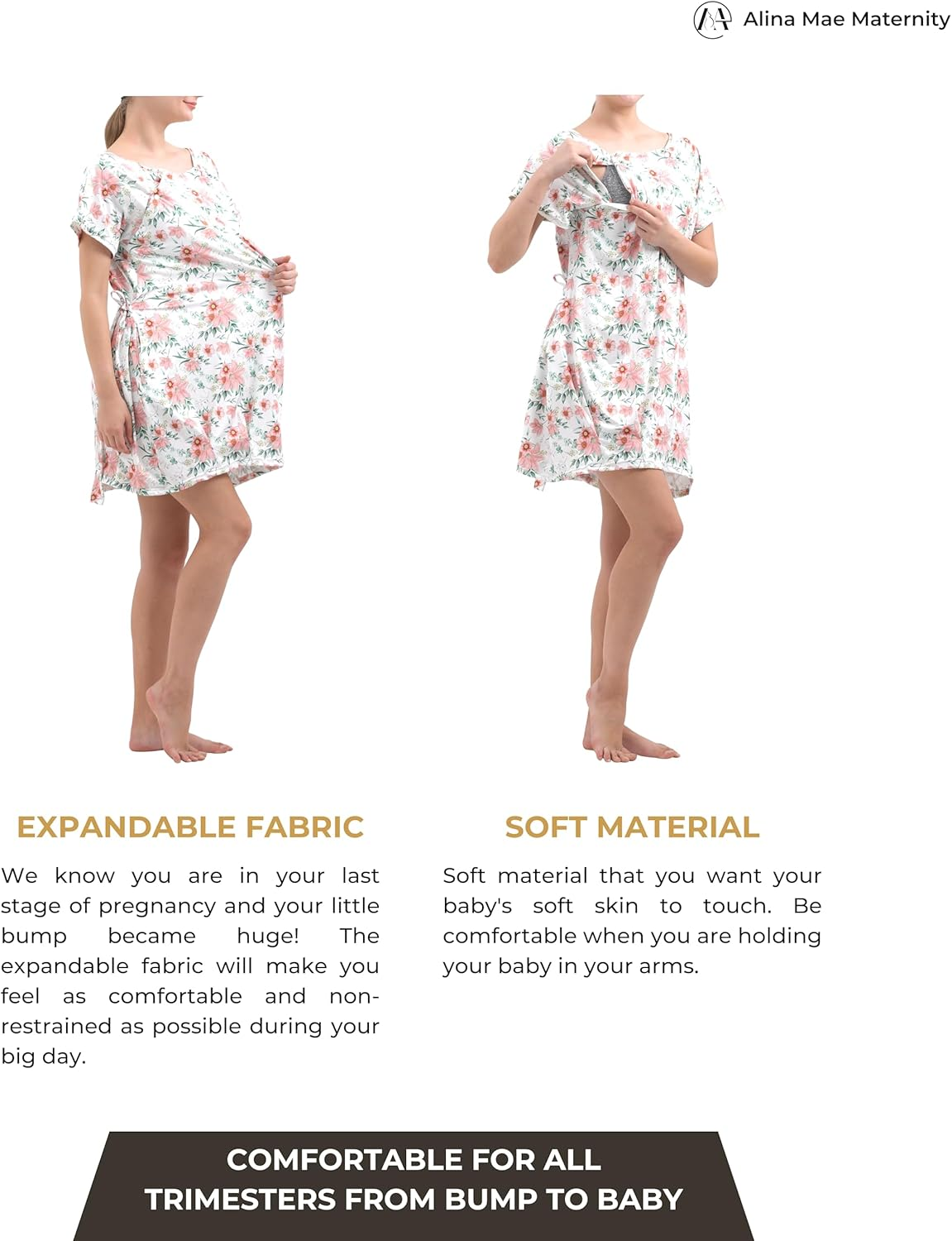 Labor and Delivery Gown for Hospital with Pockets Open Back Nursing Pajamas for Women Breastfeeding Maternity Nightgown image number 1