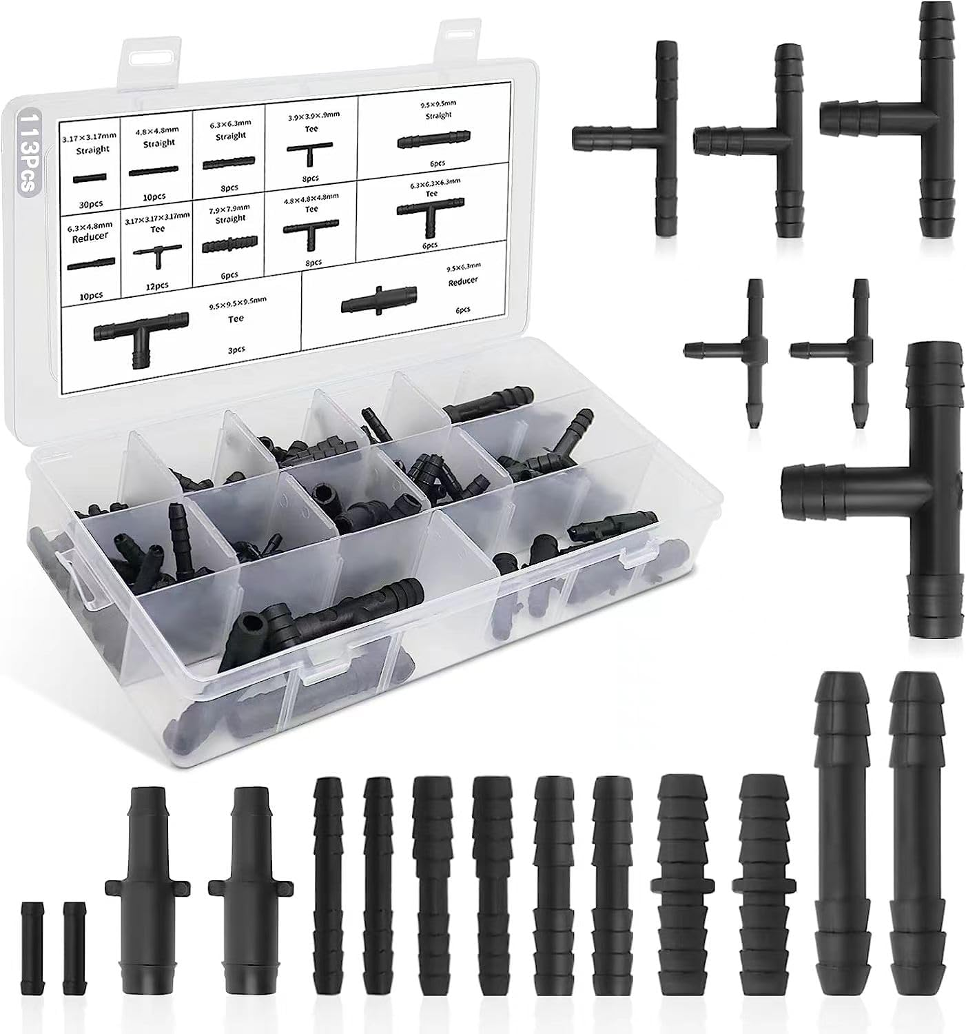 113 Pcs Vacuum Connector Kit, Including Hose Tee Connectors and Hose Reducer Connectors, 12 Sizes Automotive Vacuum Tubing Connector for Replacing Vacuum Hoses image number 2