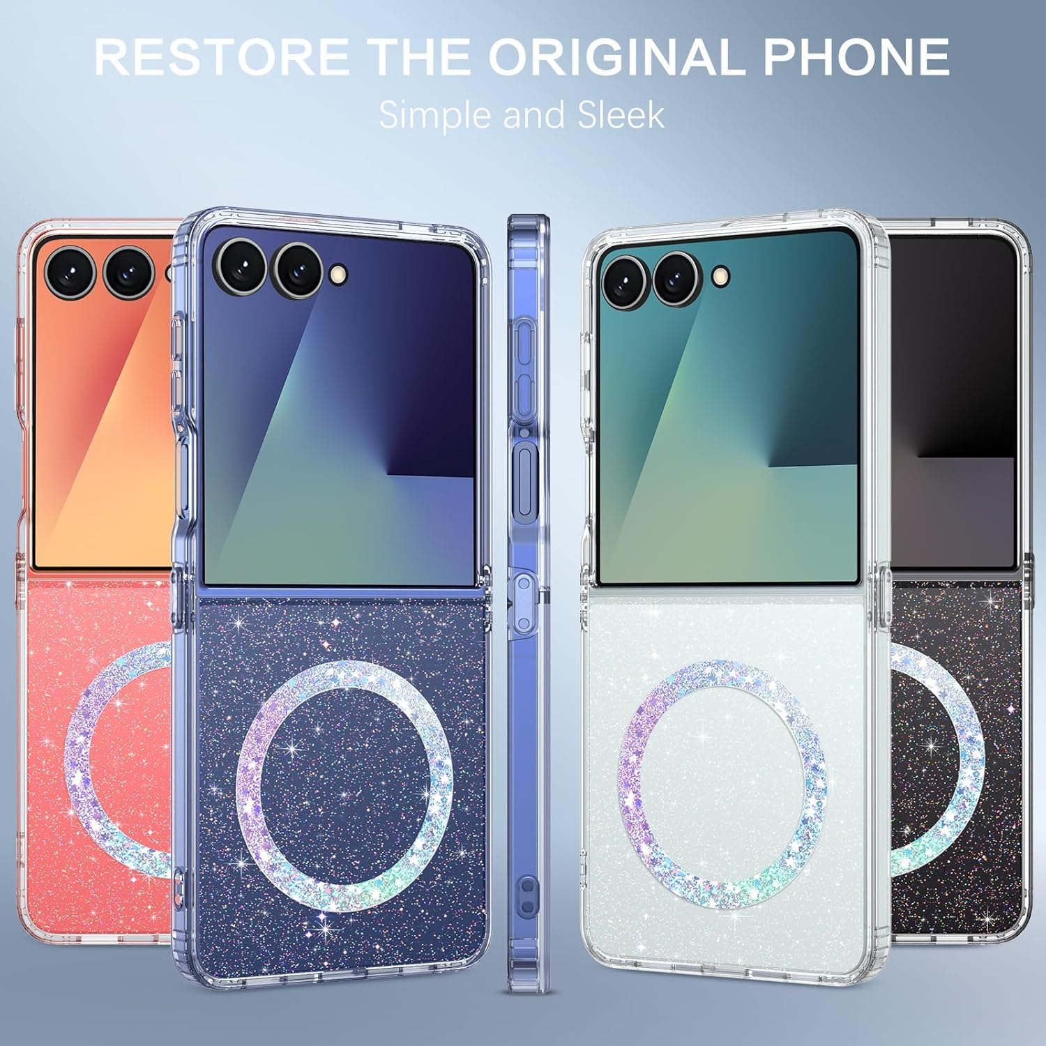 Gaobao Magnetic for Samsung Flip 7 Case, Slim Fit Z Flip7 Case, Compatible with Magsafe, Transparent Shockproof Protective Sparkle Shiny Girls Women Cover for Samsung Galaxy Z Flip7, Clear Glitter image number 3