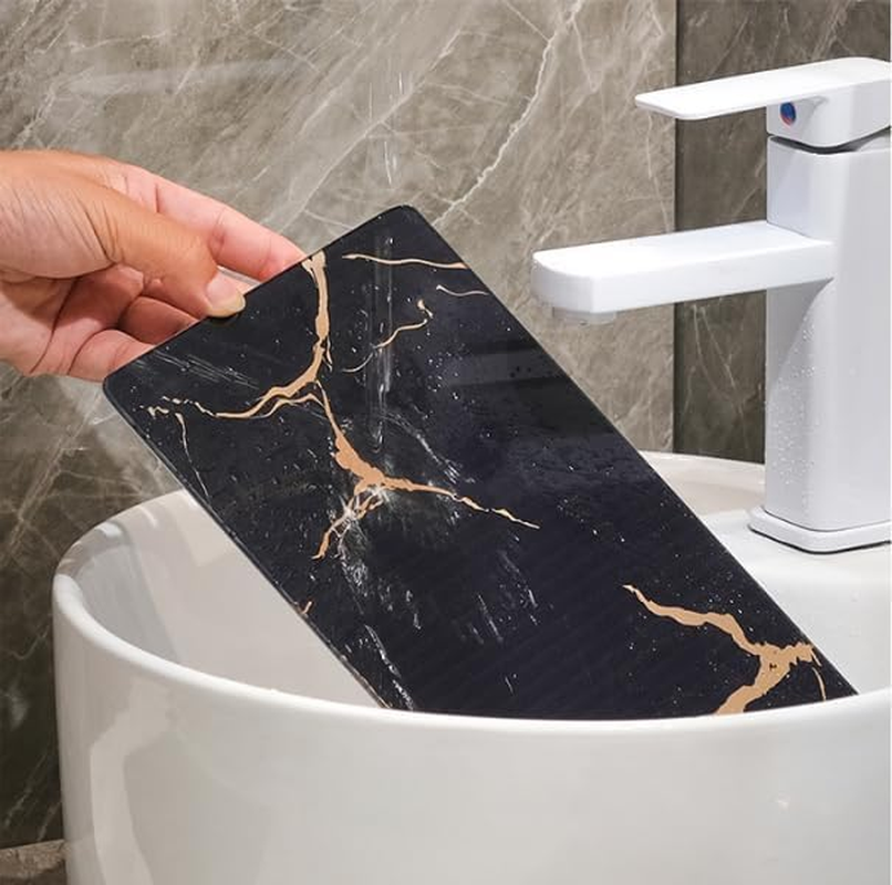 Bathroom Organizer Countertop Perfume Organizer, Makeup Organizer Cosmetics Storage Display Rack Vanity Tray, Dresser Stainless Steel Gold Shelf Marble Ceramic Tray (Black) image number 6