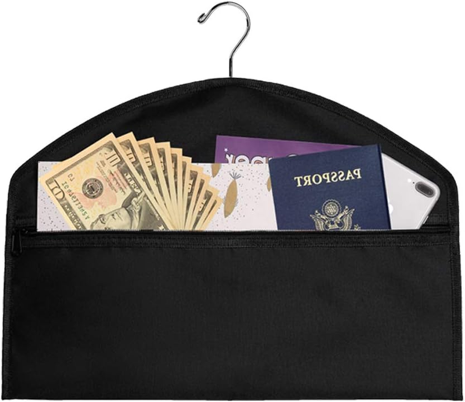 YELAIYEHAO 2 Pcs Hanger Diversion Safe Hidden Pocket Safe, Fits under Hanging Clothes with Pocket to Hide Valuables (Middle, Black) image number 5