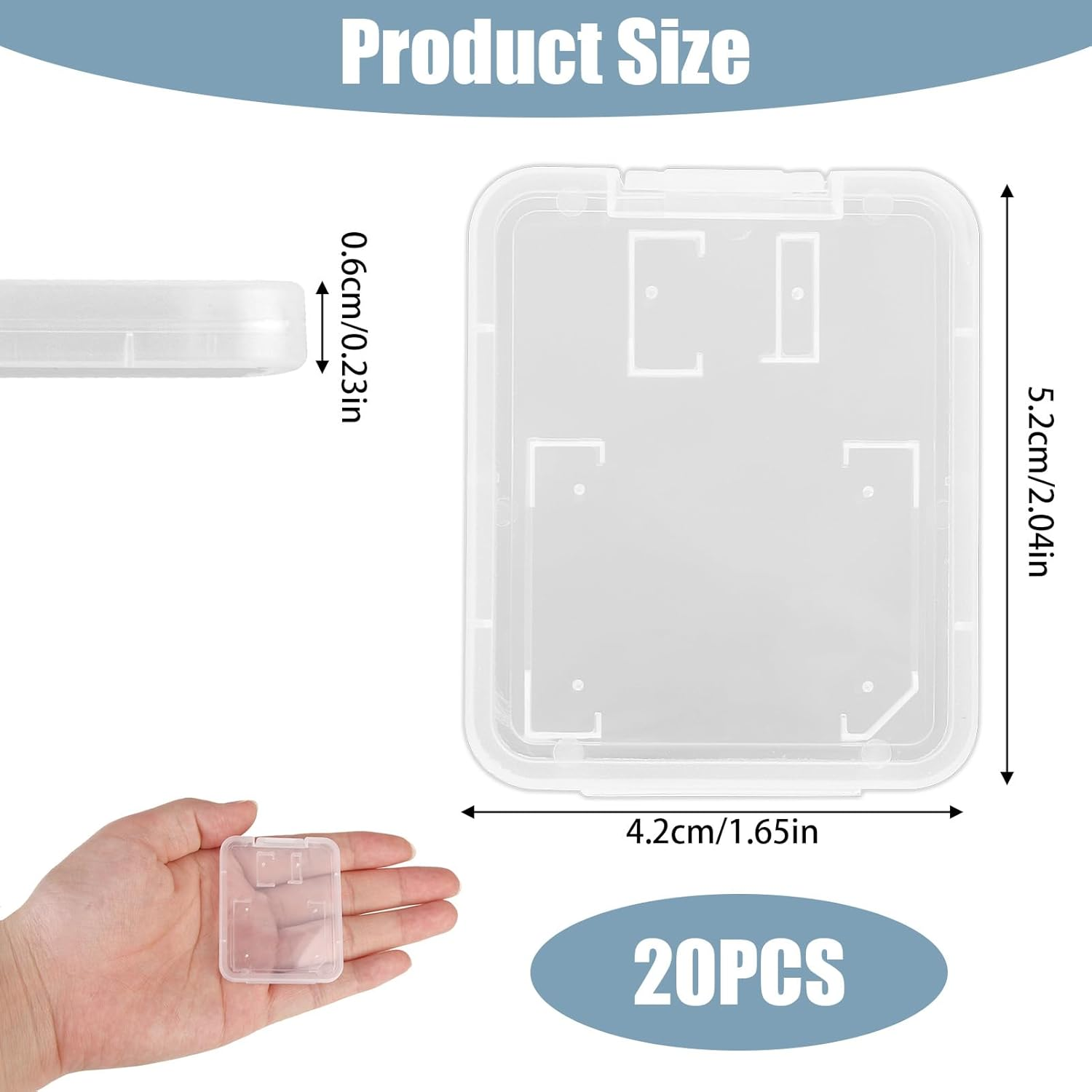 20 Pcs Clear Portable Memory Card Case, SD SDHC SDXC TF SIM MSD& Micro SD Card Plastic Holder, Dual-Card Storage Water-Resistant Portable Small Accessories Box(Transparent) image number 2