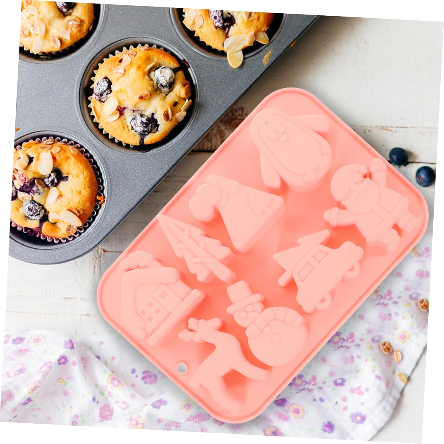 Set of 2 Christmas Silicone Molds Baking Tools for Chocolates Candies Easy to Use Non-Stick for Home Baking image number 2