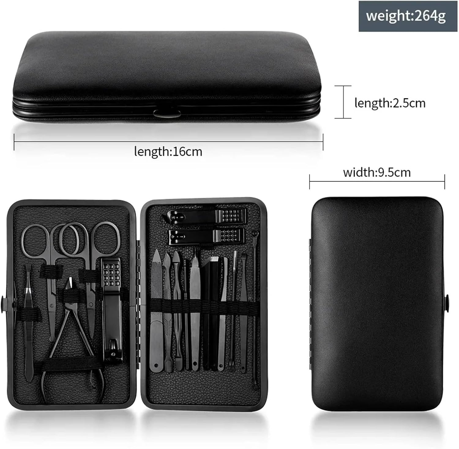 Tools Stainless Steel Nail Clipper Cutter Trimmer Earpick Grooming Kit Manicure Pedicure Scissor Tweezer Nail Tools Set with Black Tra Professional image number 1