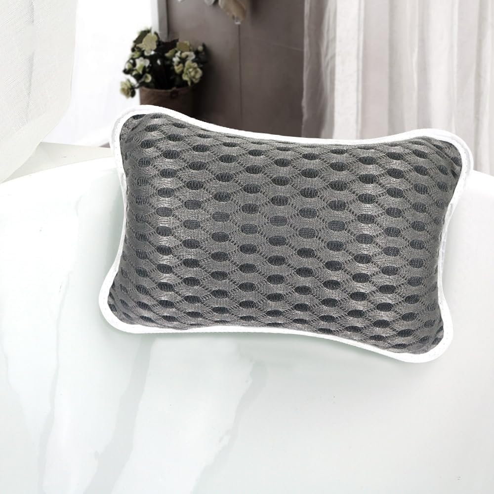 Luxury Bath Pillows for Tub, Slip Resistant Waterproof Bath Pillows for Tub Neck and Back Support with 2 Strong Suction Cups, Relaxing Spa Essentials (Dark Grey)