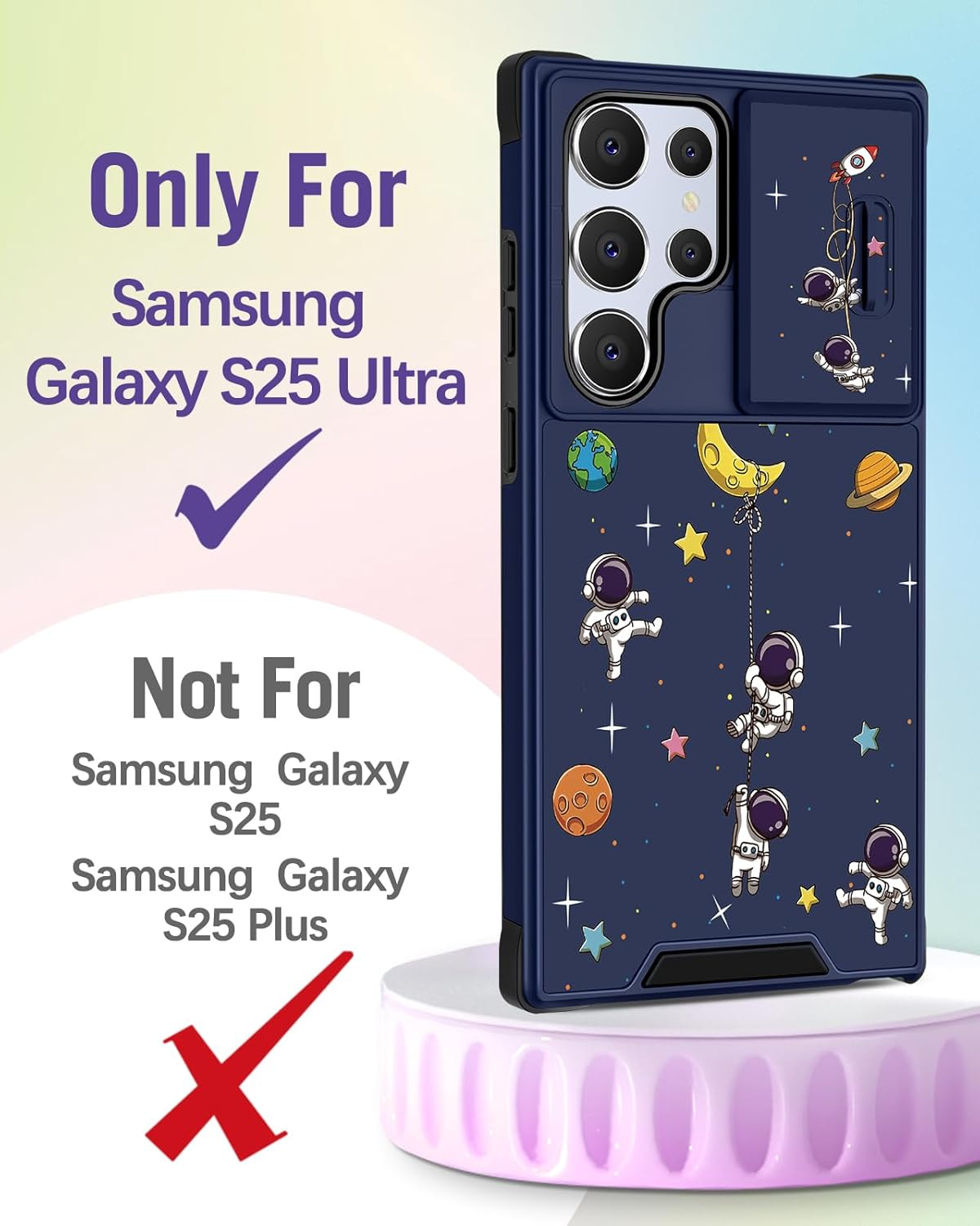 Buleens for Samsung Galaxy S25 Ultra Case - with Ring Stand & Camera Cover Aesthetic Cute Designed for Women Girls Girly Cool Cartoon Astronaut for Samsung S25 Ultra Phone Case Compatible with Magsafe image number 5