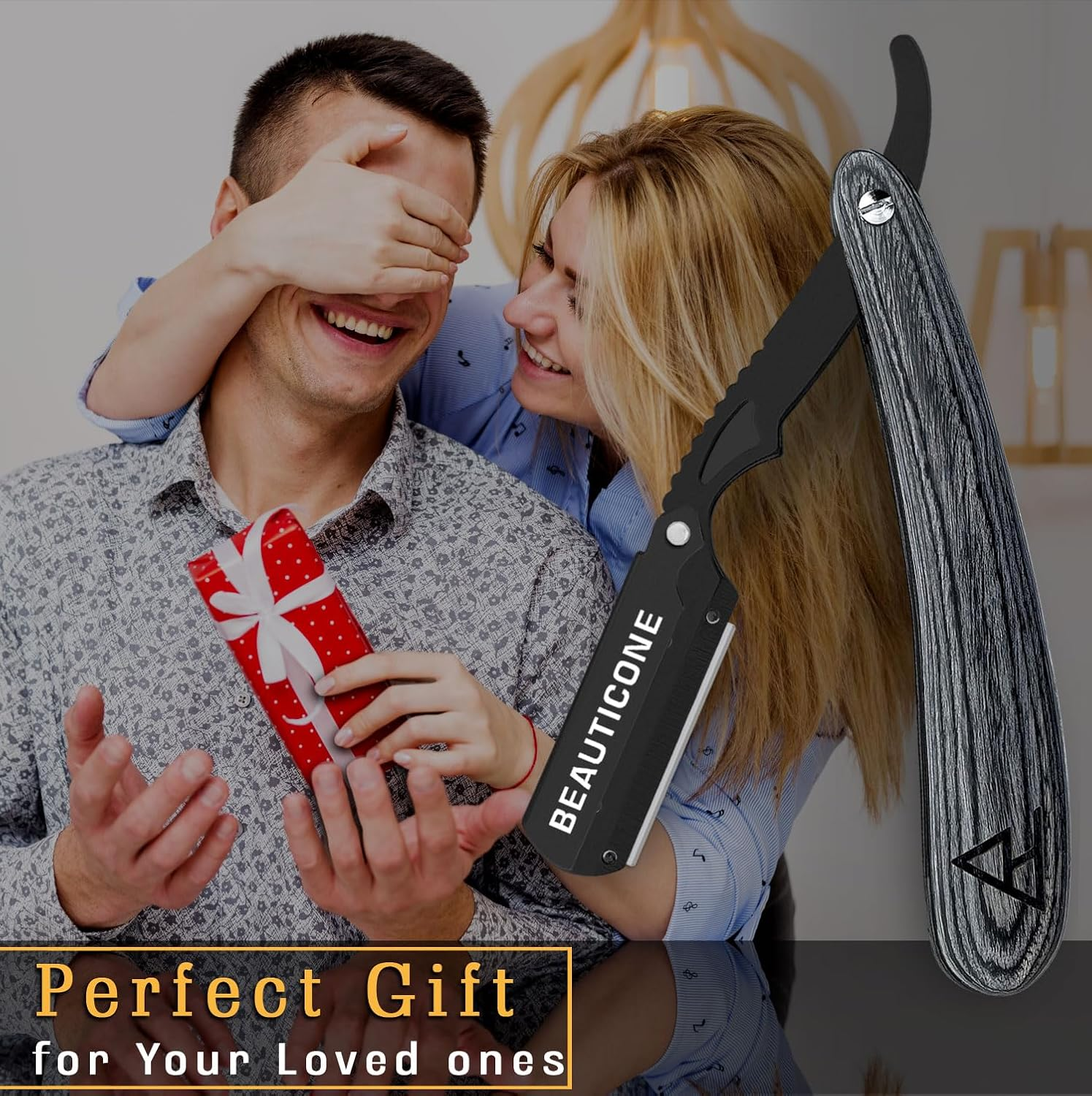 Straight Razors for Men, Straight Edge Razor, 100 Single Edge Blades, Stainless Steel, Barber Razor for Men'S Shaving, Barber Shaving Knife, Swinglock - Black  Gray With Leaf Handle image number 7