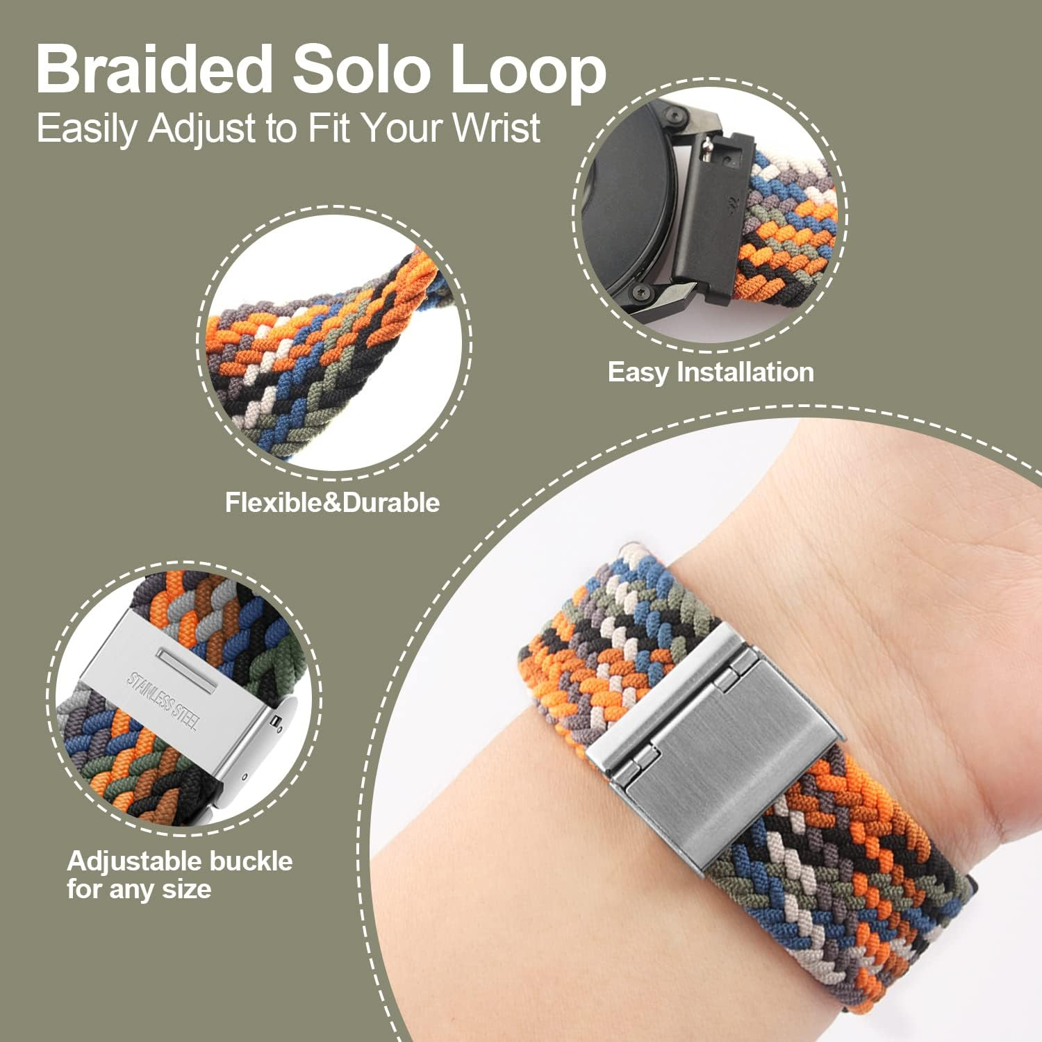 XMUXI Compatible with Samsung Galaxy Watch 3 45Mm Straps Braided Nylon Band, GT 5 GT 4 46Mm Strap, Amazfi GTR 4 GTR 3 Pro Woven Cloth 22Mm Bands Adjustable Elastic Band(Not Include Watch) image number 2