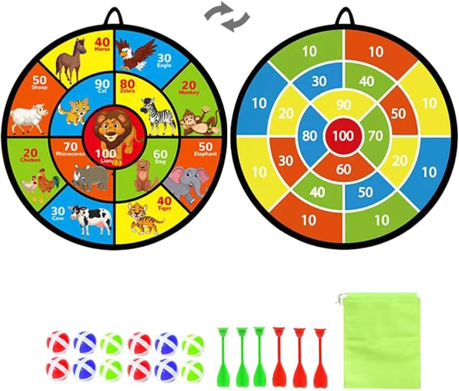 72Cm Kids Dart Board Game Set, Double-Sided Velcro Dart Board with 12 Balls and 6 Darts for Kids Ages 3 4 5 6 7 8 9 10 11, Indoor/Outdoor Party Game Toys/Birthday Gifts